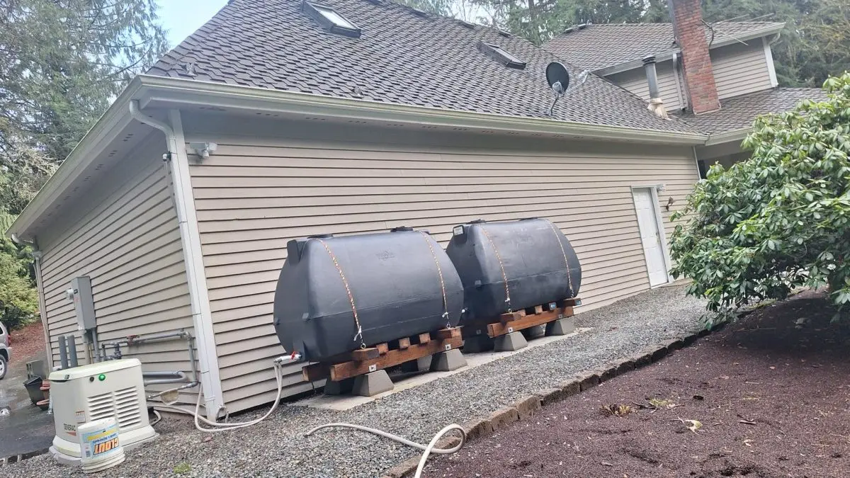 Two full rain tanks using horizontal rain water collection