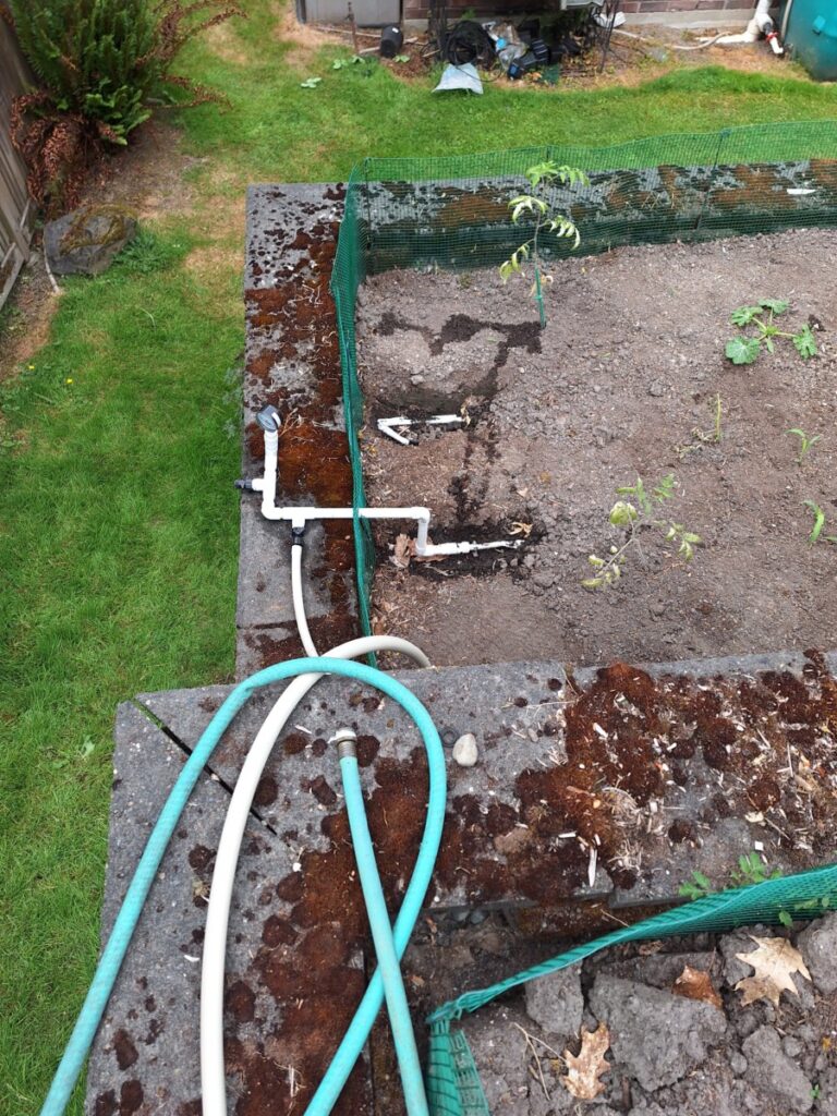 Lower garden bed setup designed for irrigation efficiency