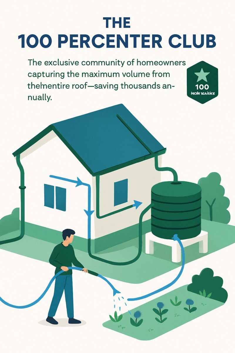 100 Percenter Club rainwater harvesting system infographic