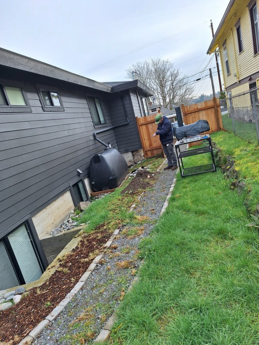 Rainwater system components showing flow paths and storage